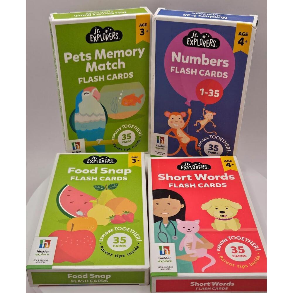 Hinkler jr. Explorers Flash Cards- Numbers, Pets Memory, Short Words, Food - Set
